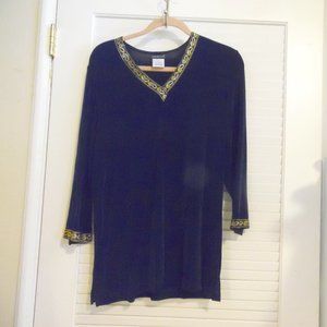 Citiknits Navy Blue Embellished V-Neck Top Size Medium